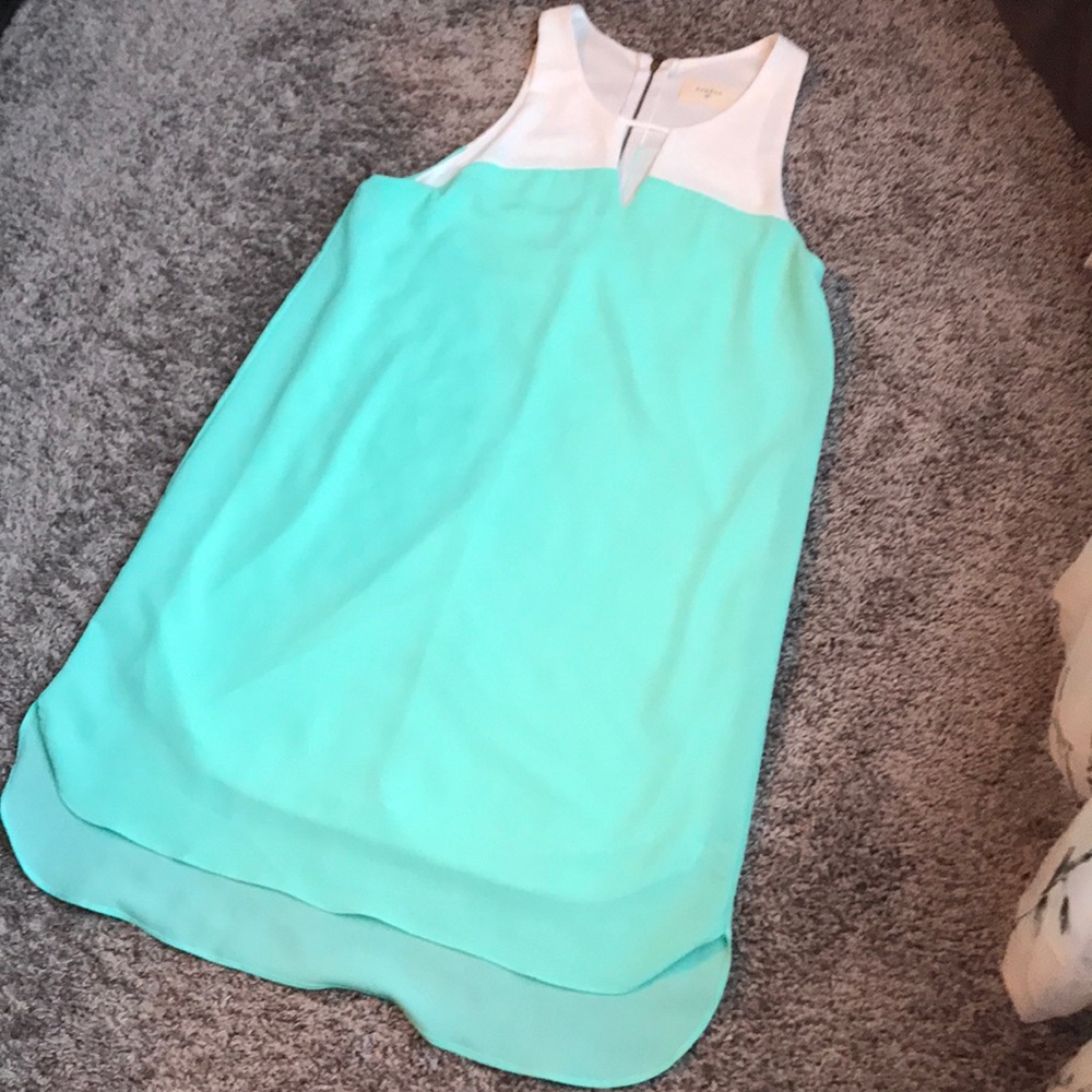 Mint green and white hi-low dress